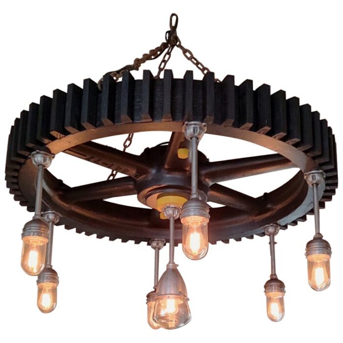 Vintage Industrial Gear Chandelier with Explosion Proof Lights