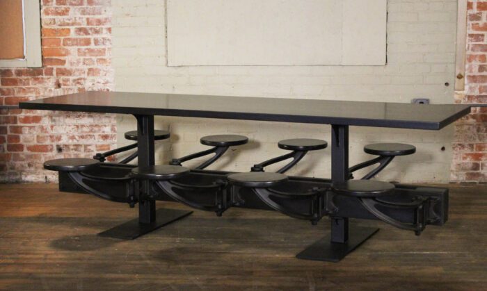 Industrial All Black Swing out Seat Cafeteria Table