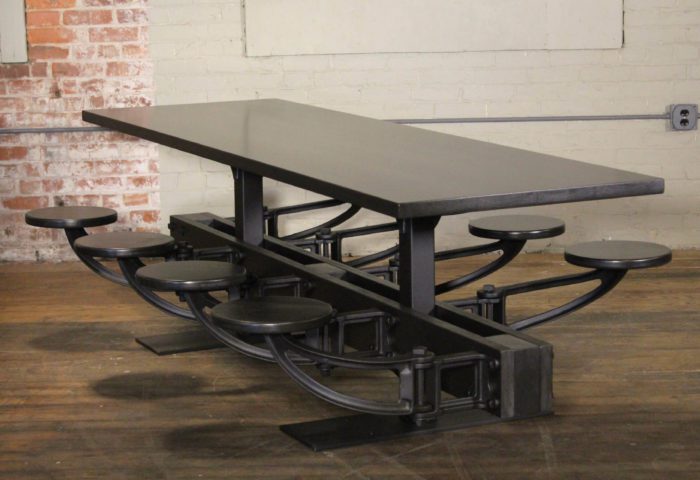 Industrial All Black Swing out Seat Cafeteria Table