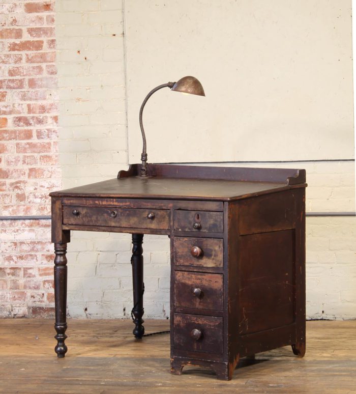 Vintage Industrial Desk with Light