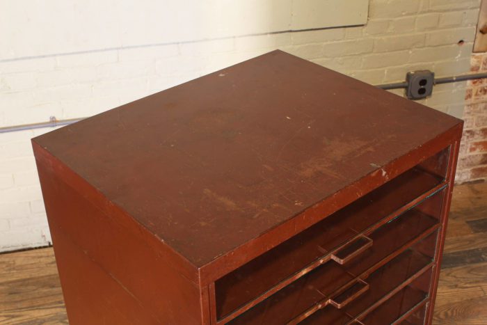 Vintage Industrial Glass and Metal Drawer Unit