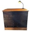 Vintage Industrial Steel & Oak Slant Top Cabinet with Task Lamp