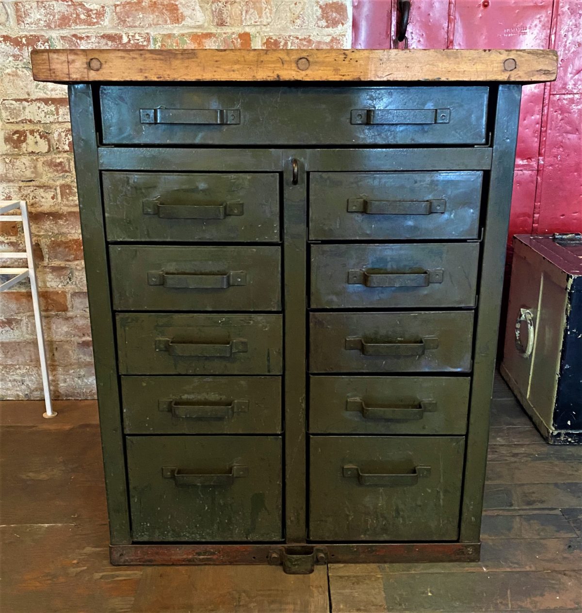 Vintage Industrial Cabinet SOLD Vintage Industrial By Get Back Inc   Green Cab With BB Top 1 1200x1264 