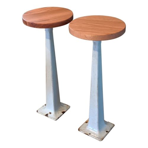Pair of Vintage Diner Counter Stools with Oak Tops