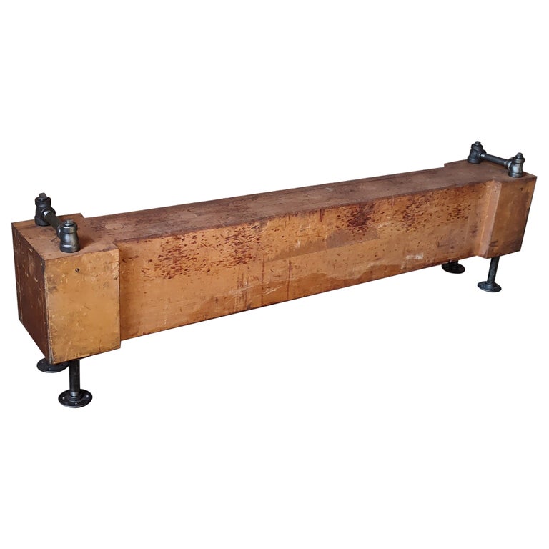 Vintage Industrial Maple & Steel Bench