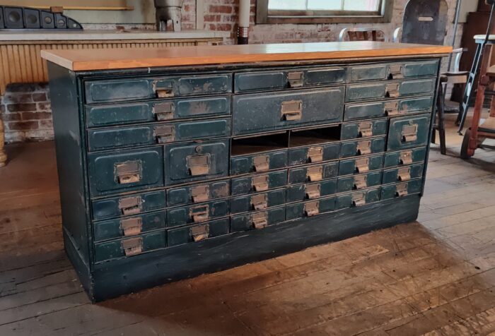 Vintage Industrial Steel & Pine Multi-Drawer Cabinet