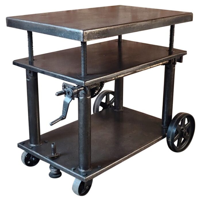 Vintage Industrial Adjustable Rolling Bar Cart