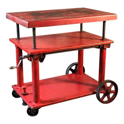 Vintage Industrial Adjustable Steel Rolling Bar Cart