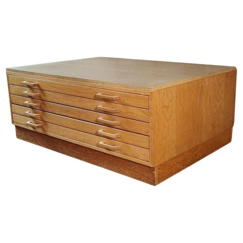 Oak Flat File / Coffee Table with 5 Drawers