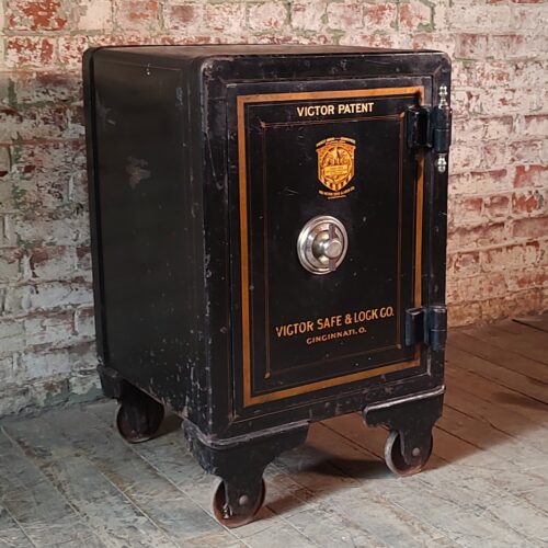 Small Antique Rolling Floor Safe by Victor Co.