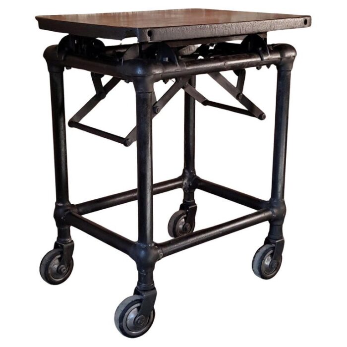 Vintage Adjustable Steel Bar Cart / Display Island