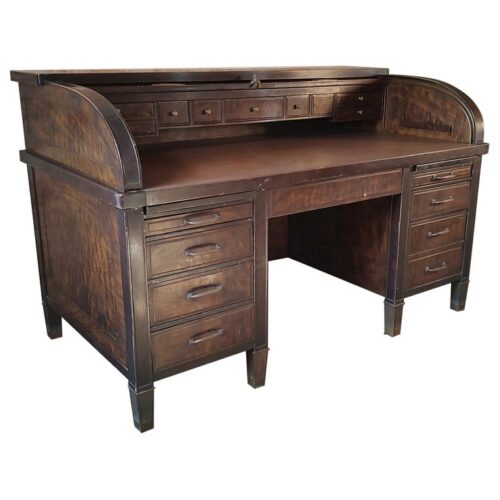 Vintage Industrial Steel & Brass Roll Top Desk