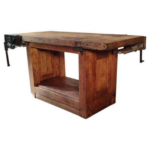 Antique Workbench with 2 Vises & Storage Cubby